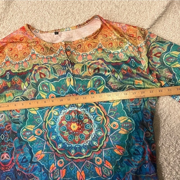Mandala Patternβ All Over Print Quarter Sleeve Shirt Half Cork Button Up Size L - Picture 6 of 8